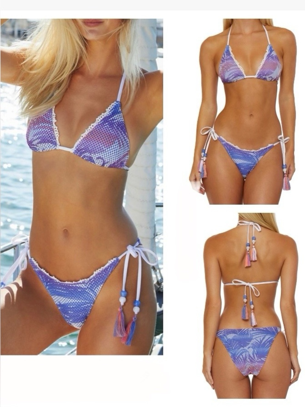Isabella Rose mesh tassels sliding triangles bikini set size M